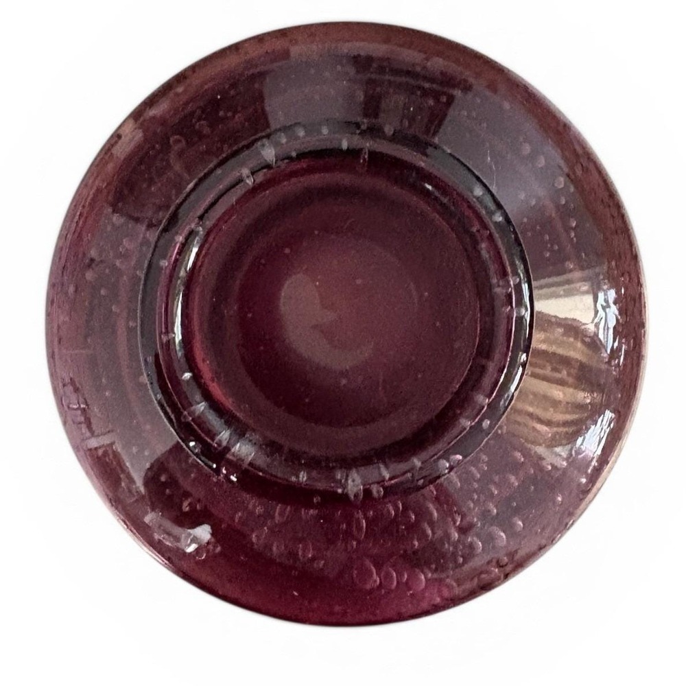 Amethyst Purple Seeded Bubble Hand Blown Glass Squat Bud Vase Polished Pontil - Picture 2 of 3